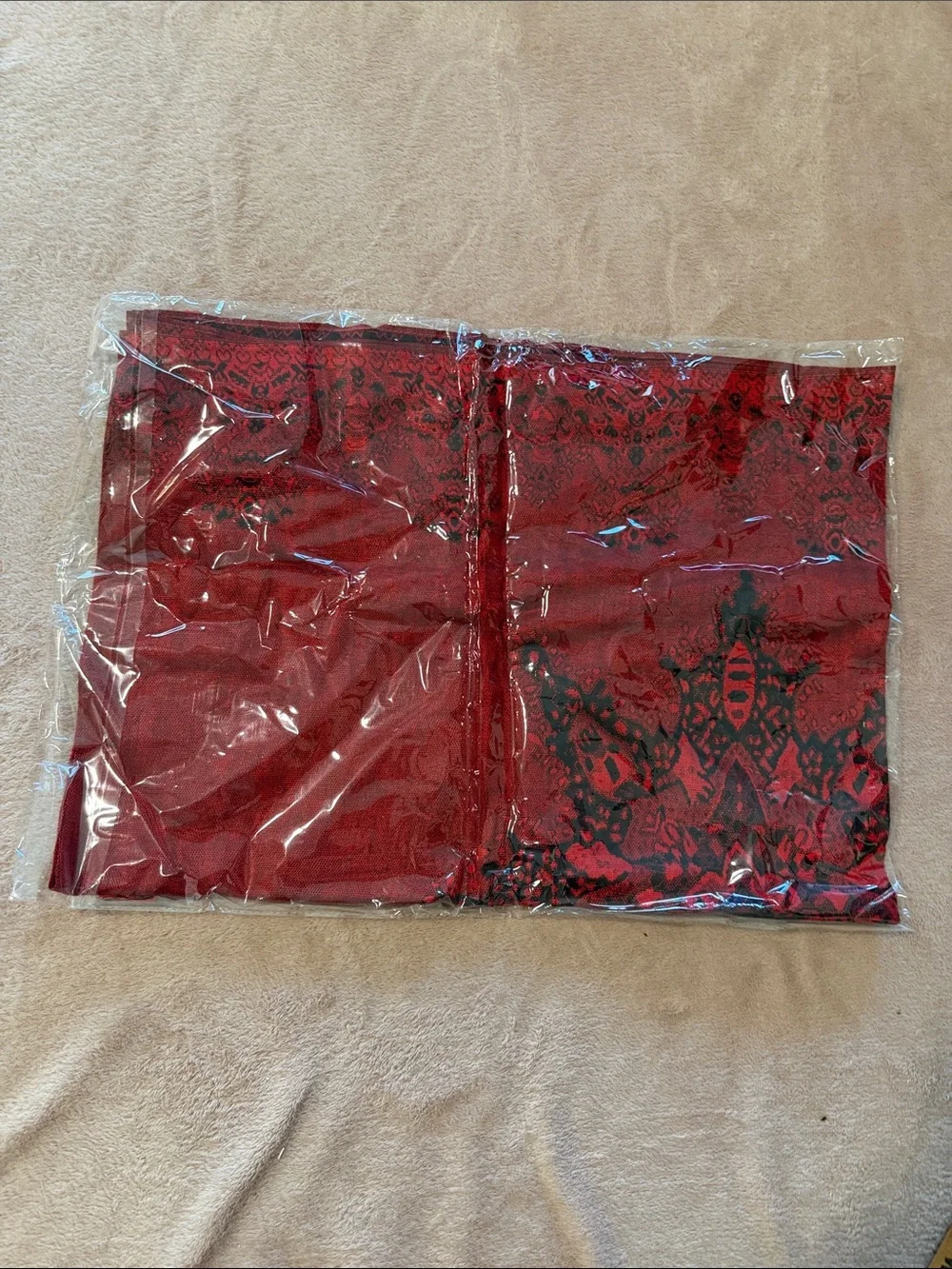 Red Print Scarf with Black Script